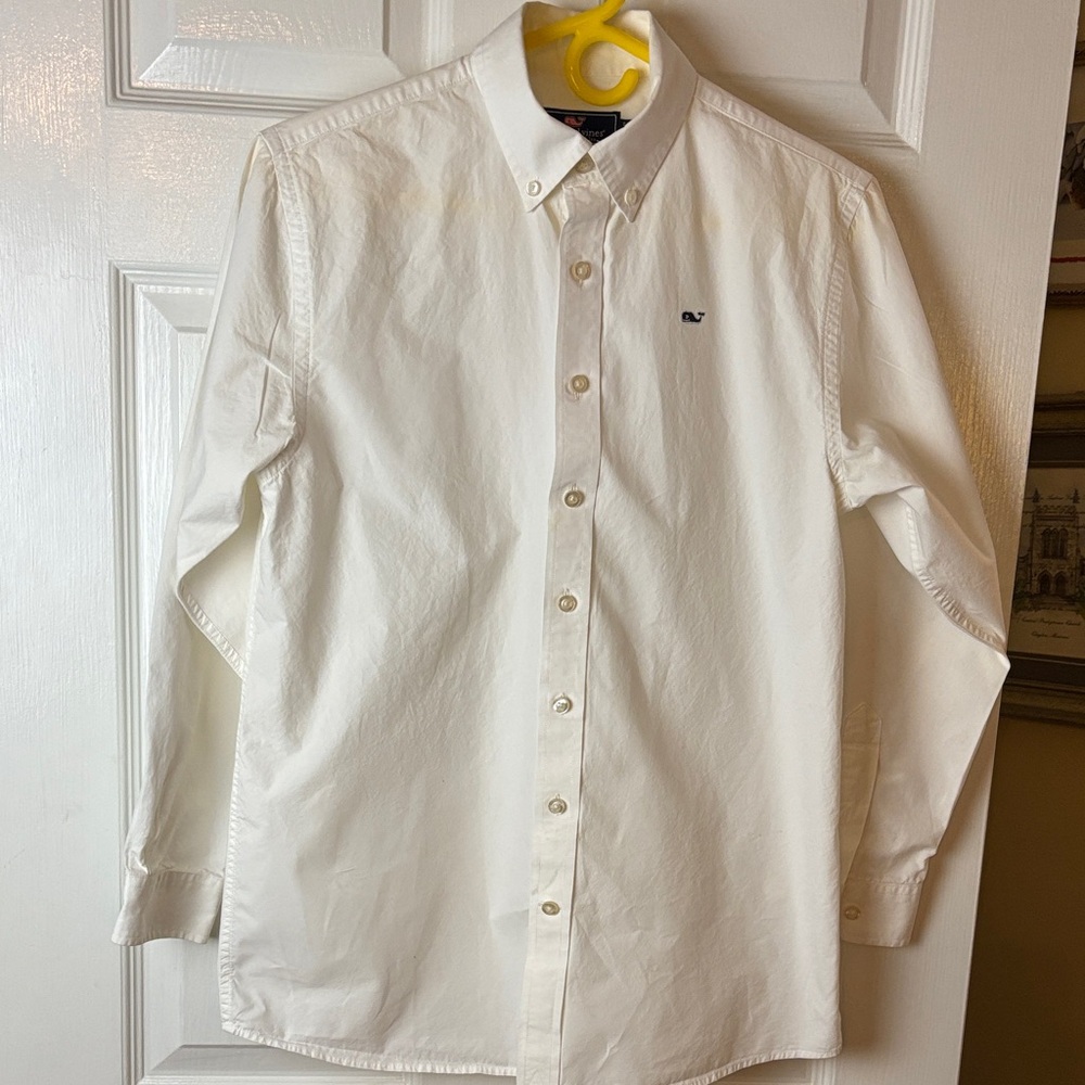 Vineyard Vines Boys Classic White Button-Down Dress Shirt with Whale Logo